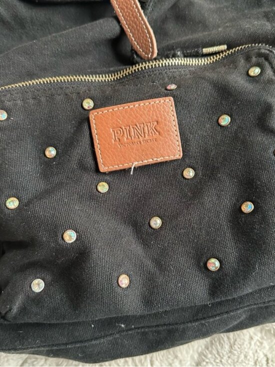 Victoria Secret PINK | Black Rhinestone Canvas Stud Backpack | One Size Victoria Secret PINK | Black Rhinestone Canvas Stud Backpack  main image 4
